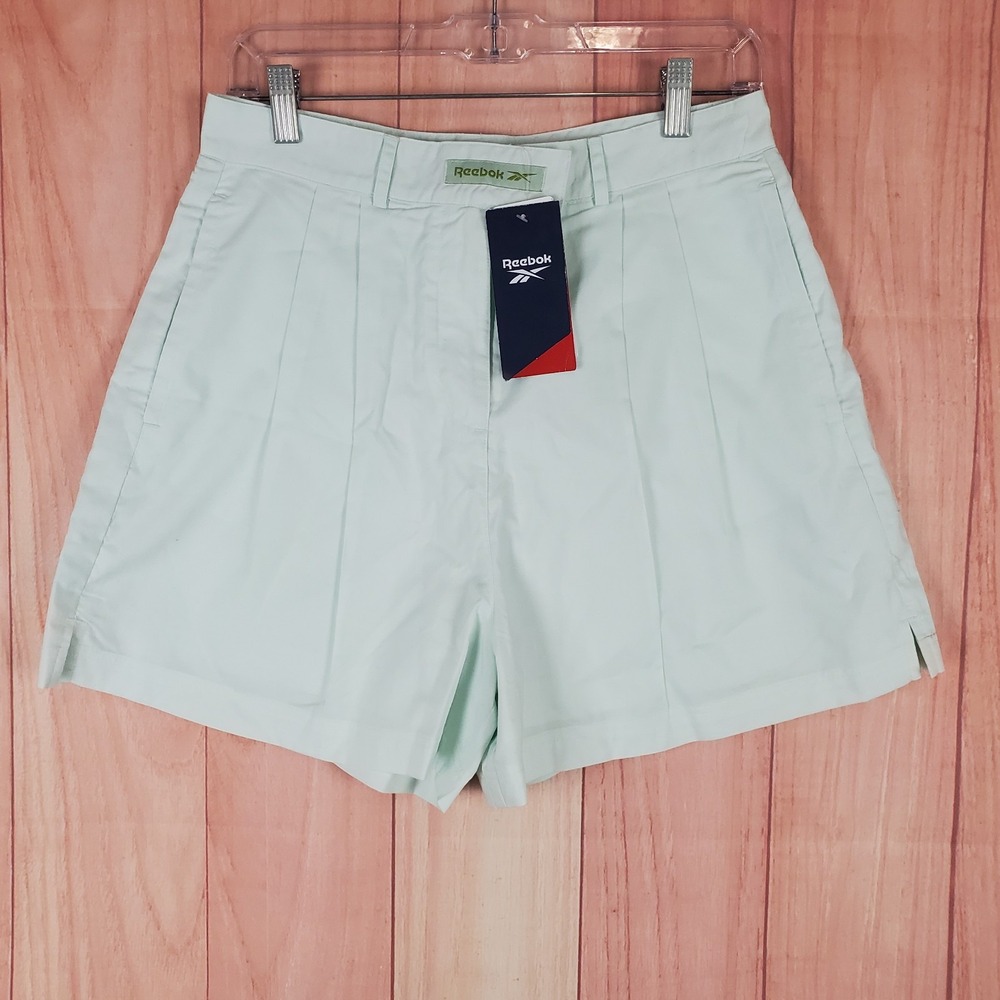 Reebok Classics Trend Shorts Womens Medium Green Pleated Logo Side Slit Casual